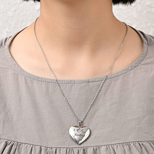 I You Forever“ Love Heart Shaped Locket Necklace That Can Holds Pictures Inside Stainless Steel Locket Necklace - color: Silver