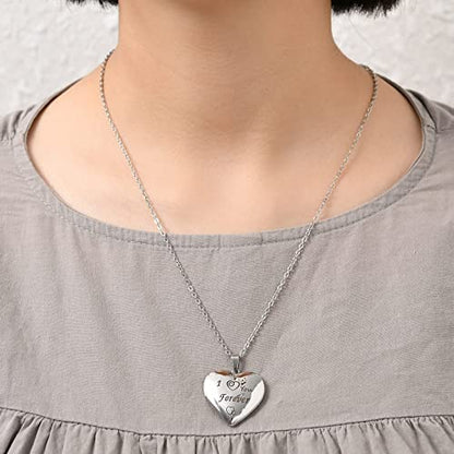 I You Forever“ Love Heart Shaped Locket Necklace That Can Holds Pictures Inside Stainless Steel Locket Necklace - color: Silver
