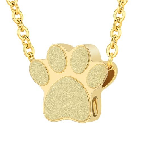 Pet Cremation Jewelry for Ashes Pendant Pet Urns For Dogs/Cats Urn Ashes Pendant Paw Print Urn Necklace with Mini Keepsake Memorial Ash Jewelry - color: Gold