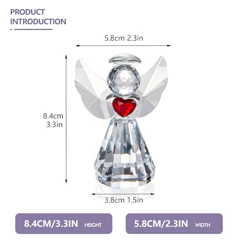3in Glass Angel Figurines Crystal Guardian Angels Statue | Art Glass Angel Heart Paperweight Ornaments, Christmas Birthday Gifts for Women Mom - style: angle-heart