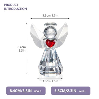3in Glass Angel Figurines Crystal Guardian Angels Statue | Art Glass Angel Heart Paperweight Ornaments, Christmas Birthday Gifts for Women Mom - style: angle-heart