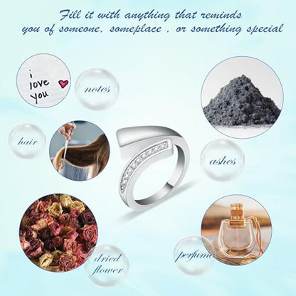 Memorial Urn Ring for Ashes Stainless Steel Cremation Jewelry for Men & Women Pet Ashes Keepsakes Holder Ring - color: Silver-6#