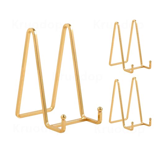 Kruodop 3 Pack 6" Metal Square Frame Easel Stands - Multi-Use Tabletop Display for Plates, Photos, Art, Books, Signs | Durable Mini Easels for Home Decor, Office, Studio & Vinyl Records