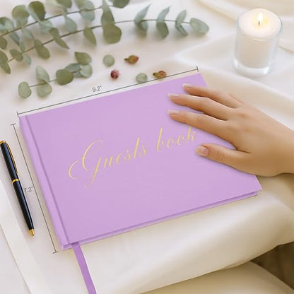 &And Per Se Purple Wedding Guest Book with Photo Spots – Elegant Hardcover Sign-in Book for Weddings, Baby Showers & Special Events – Memory Keepsake Album - color: Purple