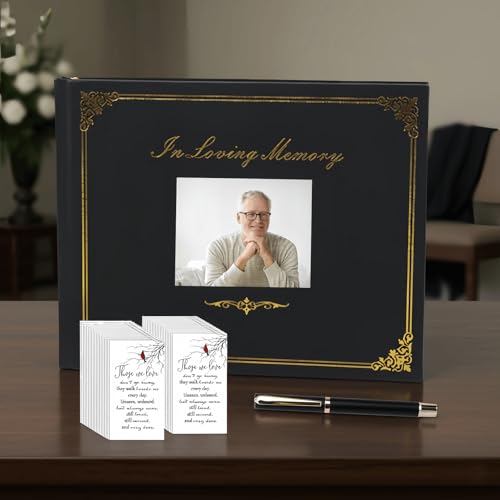 Funeral Guest Book for Memorial Service,in Loving Memory Guest Book | with Pen & 50 Memorial Cards,124 Pages Hardcover Funeral Guestbook with Photo Insert, Funeral Sign In Book for Guests