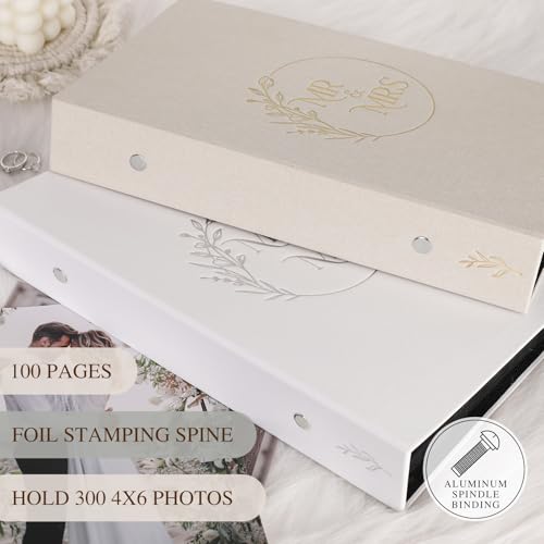 Lanpn Wedding Photo Album 4x6 300 Pockets, Linen Cover Newlywed Marriage Albums Slip in Holds 300 Horizontal Photos (Beige) - color: Windowless-Beige, size: 300 Photos