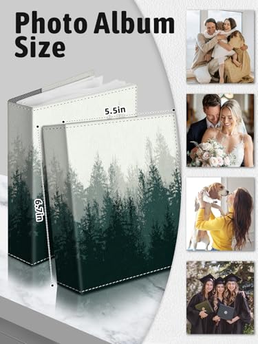 Photo Album 4x6, 56 Pockets Small Picture Book Foggy Forest Trees | Mini Cute, Postcard Vacation Travel Wedding Graduation, PU Leather Family Grandma Child Mom Gift, Personalized Large Capacity - color: Foggy Forest Trees