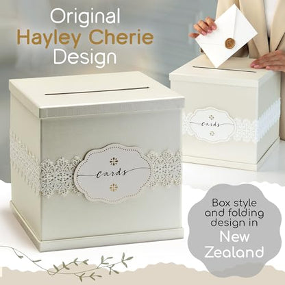 Ivory Wedding Card Box, Large 10” White Gift Card Box Envelope Money Holder | Graduation, Funeral Reception, Bridal & Baby Shower, Anniversary, Quinceanera, Birthday Party, Sweet 16, Baptism Basket, Slot