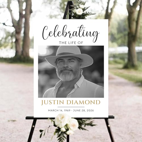 Personalized In Loving Memory Funeral Sign with Photo, Elegant Celebration Tribute Decorations Display, Celebration Tribute Board, Forever In Our Hearts Keepsake for Loved Ones #1 - color: Version1