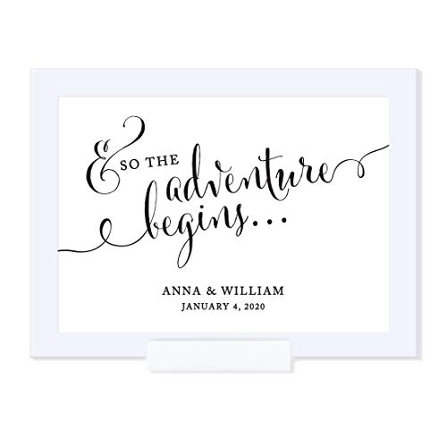 Andaz Press Personalized Wedding Framed Party Signs, Formal Black and White, 5x7-inch, And So The Adventure Begins, 1-Pack, Includes Frame, Custom Made Any Name - color: Custom Adventure Begins