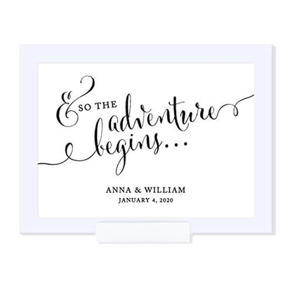 Andaz Press Personalized Wedding Framed Party Signs, Formal Black and White, 5x7-inch, And So The Adventure Begins, 1-Pack, Includes Frame, Custom Made Any Name - color: Custom Adventure Begins