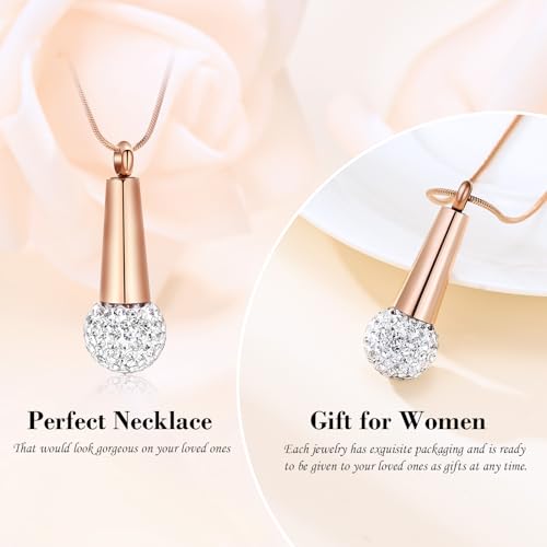 Microphone Cremation Jewelry for Ashes - Memorial Urn Necklace Ashes Holder Stainless Steel Keepsake Pendant Jewelry for Music Lover - color: Rose Gold-A