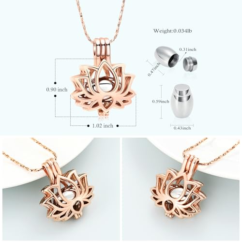 Imrsanl Cremation Jewelry for Ashes - Lotus Flower Ashes Pendant Necklace with Mini Keepsake Urn Memorial Ash Jewelry - color: Z-Rose Gold Silver