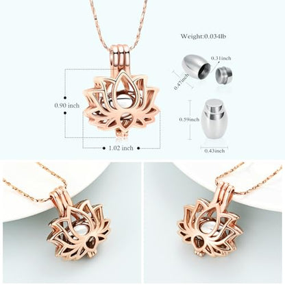 Imrsanl Cremation Jewelry for Ashes - Lotus Flower Ashes Pendant Necklace with Mini Keepsake Urn Memorial Ash Jewelry - color: Z-Rose Gold Silver