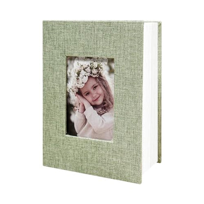 Photo Album 4x6 100 Pockets, Linen Cover Top Loader Vertical, Slip-in Picture Grass Green Pockets Albums for Wedding, Family, Anniversary, Baby, Vacation - color: Grass Green, size: 100 Pockets