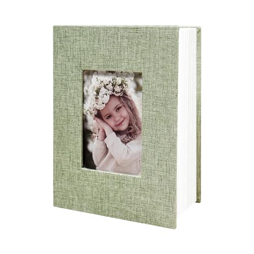 Photo Album 4x6 100 Pockets, Linen Cover Top Loader Vertical, Slip-in Picture Grass Green Pockets Albums for Wedding, Family, Anniversary, Baby, Vacation - color: Grass Green, size: 100 Pockets