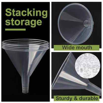 6 Pack Plastic Funnels, 4.6 Inch Multi-Purpose Clear Plastic Funnels with Long Reaching Spout for Science Lab Bottle Filling Liquid,Water Bottle,Easy and Smooth Transfer
