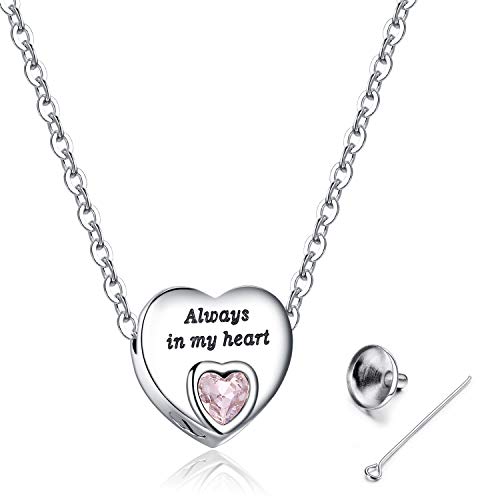 Heart Urn Necklaces for Ashes Birthstone Ashes Necklace Always in My Heart Cremation Jewelry Keepsake Memorial Necklace - color: June