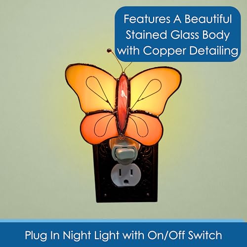 Gift Essentials Yellow Butterfly Plug-in Night Light - Stained Glass | Yellow Butterfly Stained Glass Plug-in Nightlight with On/Off Rocker Switch. Includes One 4-Watt Replaceable Warm-Glow Bulb. - color: Yellow Butterfly