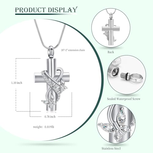 Butterfly Cross Cremation Jewelry Urn Necklaces Stainless Steel Cross Urn Necklaces for Ashes Memorial Keepsake Pendant for Women Gifts With Funnel Kit & Bag - color: Customize
