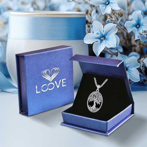 Sterling Silver Tree of Life Necklace for Women Oval Family Tree Necklace Abalone Shell Moonstone Pendant Mother Day Necklace for Mom Tree of Life Jewelry - style: Tree of Life-Black Obsidian(Oval)