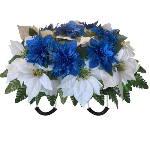 Headstone Flower Saddle，Cemetery Flowers Saddle Used for Memorial Day, Veterans Day, Easter, Artificial Cemetery Flowers, Cemetery Decorations for Grave Dad,Easy Fit (White) - color: White