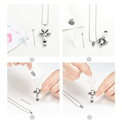Forever in My Heart Birthstone Personalized Double Cross Urn Pendant Cremation Jewelry for Ashes Cross Ashes Keepsake - color: Silver-Black