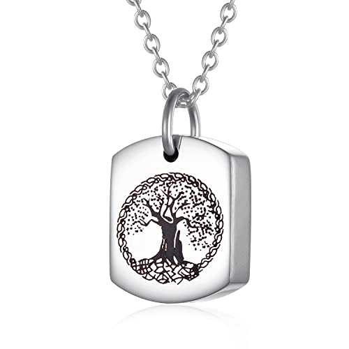 Stainless Steel Square Cremation Dog Tag Urn Necklace for Ashes — Pet Memorial Keepsake Jewelry for Dogs & Cats, Paw Print and Tree of Life Pendant for Women Men, Sympathy Bereavement Gift - color: Silver-3