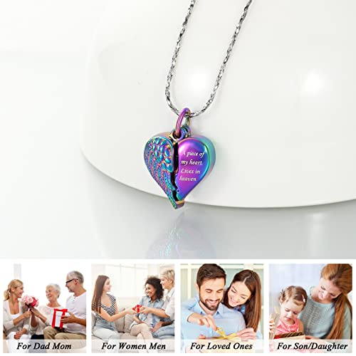 Imrsanl Heart Cremation Urn Necklace Pendant for Human Ashes - A Piece of My Heart Lives in Heaven Memorial Keepsakes Cremation Jewelry - color: Locket-Colorful