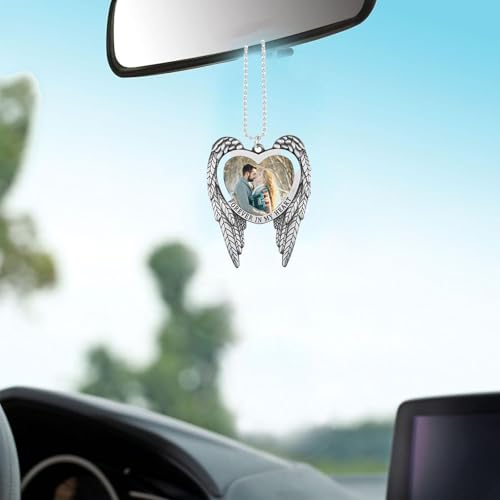 6 Set Sublimation Angel Wing Ornament Blanks Metal Love Heart Pendant Personalized Car Hanging Ornaments with Blank Photo for Home Window DIY Picture Crafts Silver