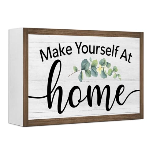 Make Yourself at Home Wooden Box Sign Desk Decor,Family Saying Block Sign for Home Farmhouse Bedroom Shelf Tabletop Wall Decor - color: Make Yourself at Home