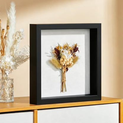 10x10 Shadow Box Frame with Ultra-Clear Glass & Soft Linen Back | With Push Pins and Stand, Deep 1.2" Black Shadow Box Display Case – Display on Tabletop or Wall for Photo, Flower, Keepsakes - color: Black+high Definition Panel + Shatter-proof Packaging,