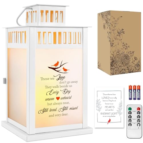 WOODEXPE Sympathy Gift Memorial Lantern with Flickering LED Candle and Remote Control Memorial Gift for Loss of Loved One - Those We Love Don't Go Away White - color: Those We Love White