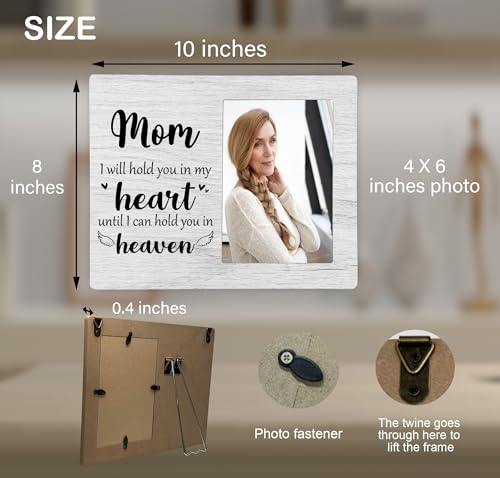 Mom Memorial Picture Frame, I Will Hold You in My Heart Remembrance Wooden Photo Frame Gifts for Loss of Mother, 4x6 inch Photo - style: Mom Remembrance Memorial