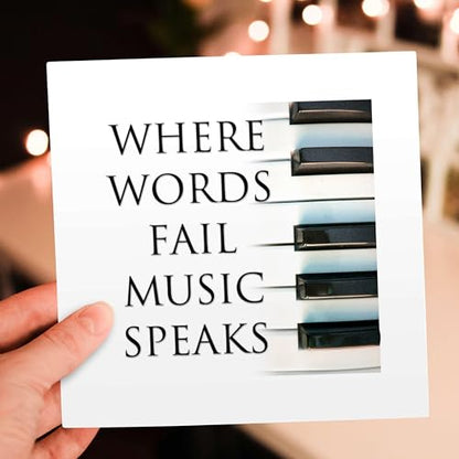 3dRose Greeting Cards - Image of Words Where Words Fail Music Speaks - 6 Pack - – Music - size: 6 Greeting Cards with envelopes