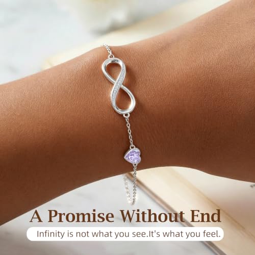 CDE 925 Sterling Silver Infinity Birthstone Bracelet Jewelry Gift for Women | Hypoallergenic,Non Tarnish,Heart CZ,Nickel-Free & Lead-Free,Anniversary Christmas Birthday Idea Gifts for Wife Girlfriend Her - color: 06-June