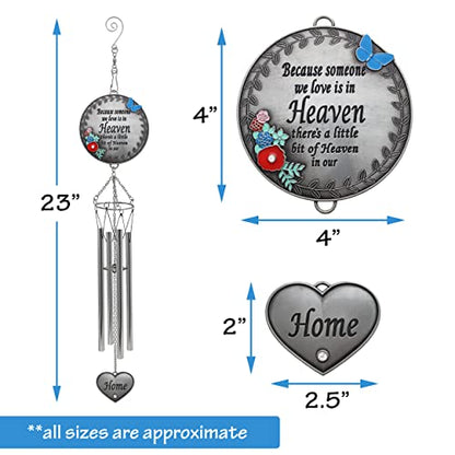 Memorial Wind Chimes for Loss of Loved One – Sympathy Gift with Enameled Butterfly & Flowers, in Loving Memory Wind Chime for Garden, Outdoor Remembrance Bereavement Gift, 22 Inch