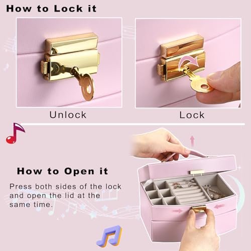 ELLDOO Musical Jewelry Box with Drawer, Pink Music Box Keepsake Box, Small Trinket Jewelry Storage Box Gift for Girls Women (Tune: You are My Sunshine) - color: Pink