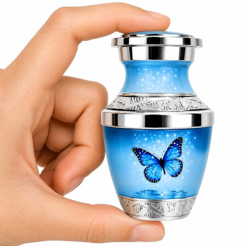 Light Blue Butterfly Keepsake Urn for Human Ashes Adult Female or Male – Small Cremation Urn for Men & Women, Sharing Memorial Urn, A Symbol of Hope, Transformation and Remembrance - color: Light Blue, size: Small Keepsake