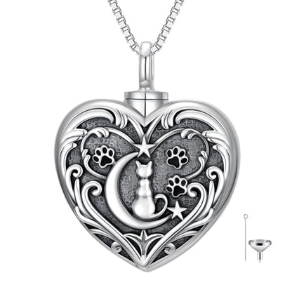 WINNICACA Cremation Jewelry for Ashes Locket Ashes Necklace Urn Necklace for Women Sterling Silver Cremation Necklace for Ashes Fine Keepsake Picture Necklace Memorial Jewelry - style: D02-Cat Urn Necklace