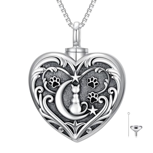 WINNICACA Cremation Jewelry for Ashes Locket Ashes Necklace Urn Necklace for Women Sterling Silver Cremation Necklace for Ashes Fine Keepsake Picture Necklace Memorial Jewelry - style: D02-Cat Urn Necklace
