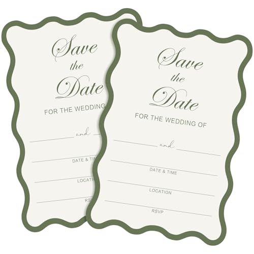 Eaasty 50 Pcs Save the Date Cards Sage Green 4x6 Fill in Wedding | Invitation Postcards with Scalloped Border, Blank for Names Date Location, Bridal Shower Engagement Anniversary
