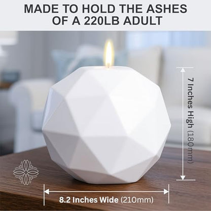 Handmade White Ceramic Decorative Urn – Large Cremation Urn for Ashes Adult Male or Female – Memorial Urn, 220 lbs Capacity