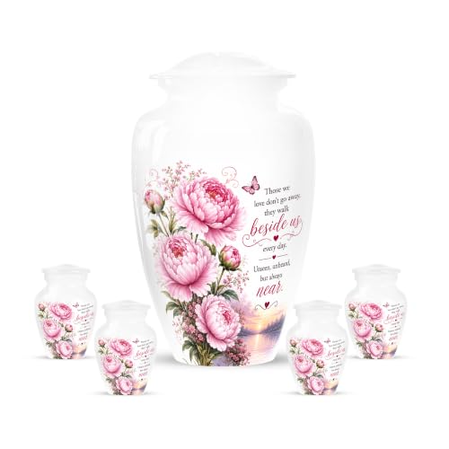 Sunset Urns for Human Ashes Adult - Pink Butterfly Urn for Ashes for Women | White Memorial Urns for Human Ashes, It is Holds Upto 200 Cubics and 2/3 Tablespoon of Ashes, Set of 10" and 3" Pack of 4 - color: #15 Flower Urn, size: Combo Pack of 5