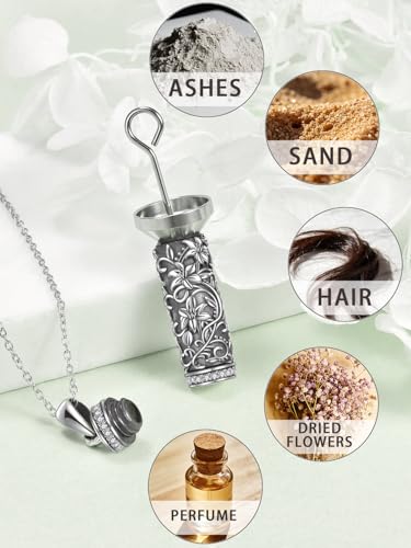 TOUPOP Tree of Life Cremation Jewelry Urn Necklace for Ashes for Women Men 925 Sterling Silver Cylinder Urn Pendant Necklaces for Human Ashes of Loved Ones Keepsake Memorial Gifts - style: 5-Lily