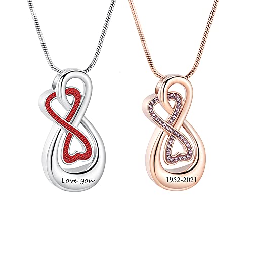 Infinity Love Urn Pendant Stainless Steel Snake Chain Cremation Jewelry for Ashes for Woman Free Filling Tools Include - color: Customize
