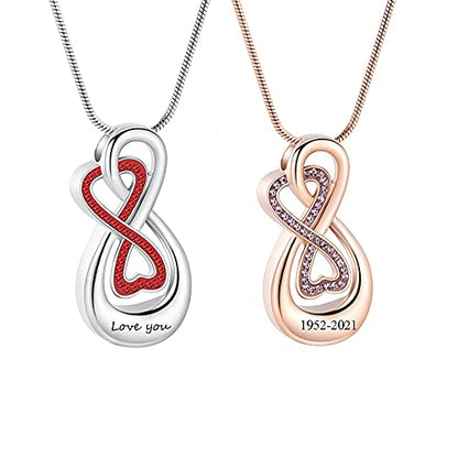 Infinity Love Urn Pendant Stainless Steel Snake Chain Cremation Jewelry for Ashes for Woman Free Filling Tools Include - color: Customize