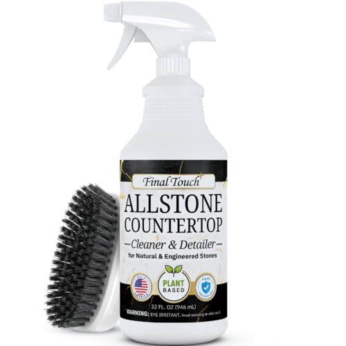 Final Touch AllStone Countertop Cleaner – Plant-Based Stone Safe Cleaning Spray with Scrub Brush – Daily Use Cleaner for Granite, Quartz, Marble, Kitchen Counters – Streak-Free Detail Clean