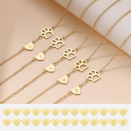 Dog Memorial Gifts for Loss of Dog Paw Initial Bracelet for Women with Heart Dogs Mom Gifts Adjustable Pet Paw Gold Bracelets for Women Memorial Gift for Pet Lover Birthday Jewelry - style: C