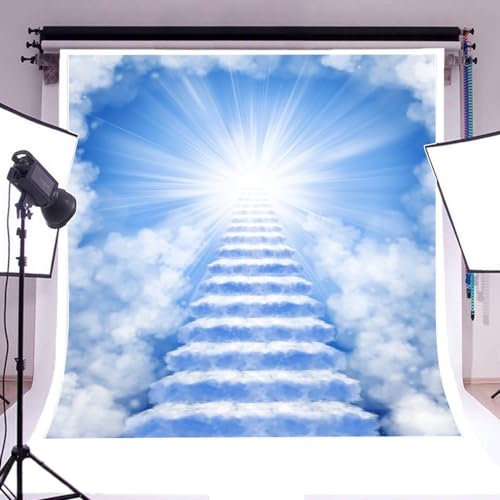 8x8ft Heaven Backdrop - Blue with Clouds and Sky - Baptism Occasion - Vinyl Material - color: Blue02, size: 8x8ft